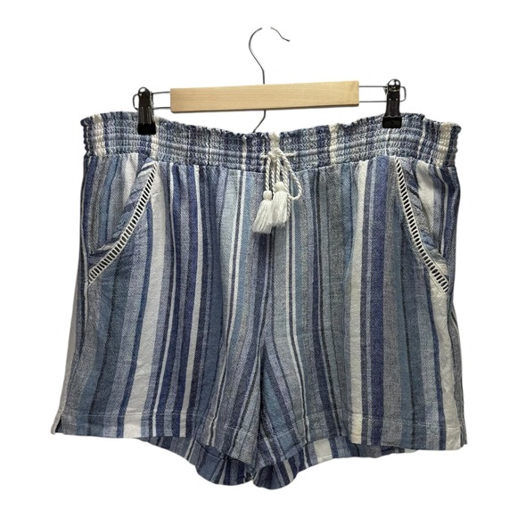Briggs New York Pants - Briggs Linen Blend Shorts Striped Smocked Waist Casual Tassel XL‎